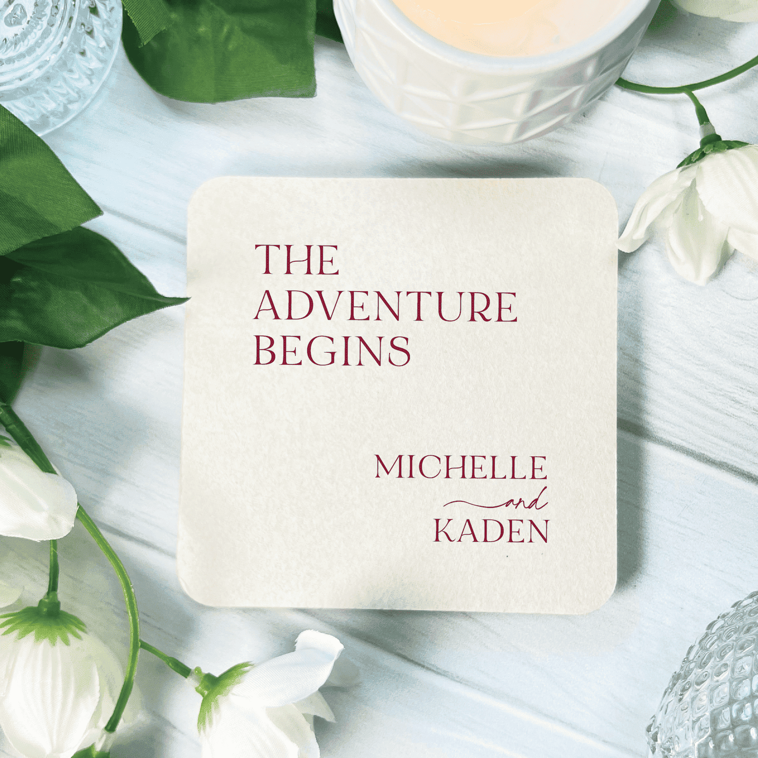 The Adventure Begins Wedding Coasters - Coasters