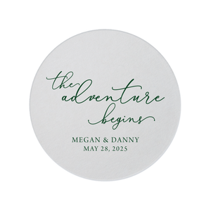 The Adventure Begins Script Wedding Coasters