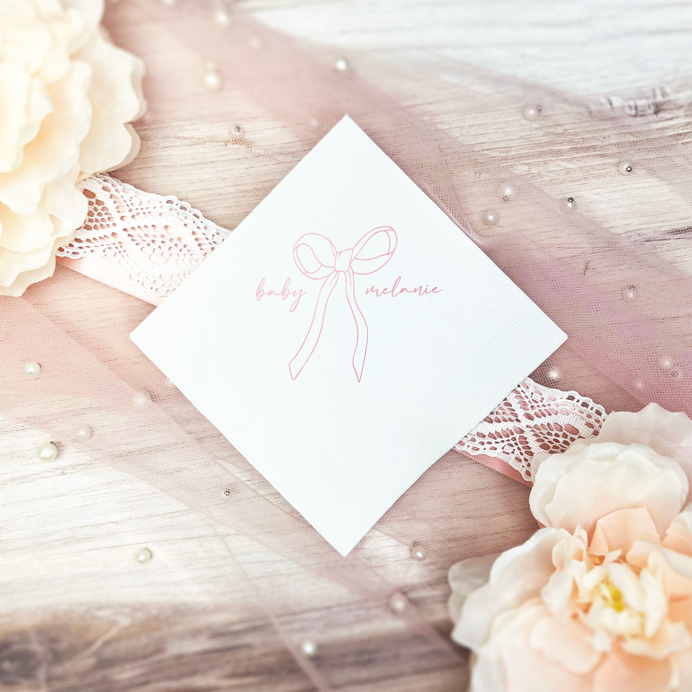 Elegant Bow Personalized Baby Shower Napkins