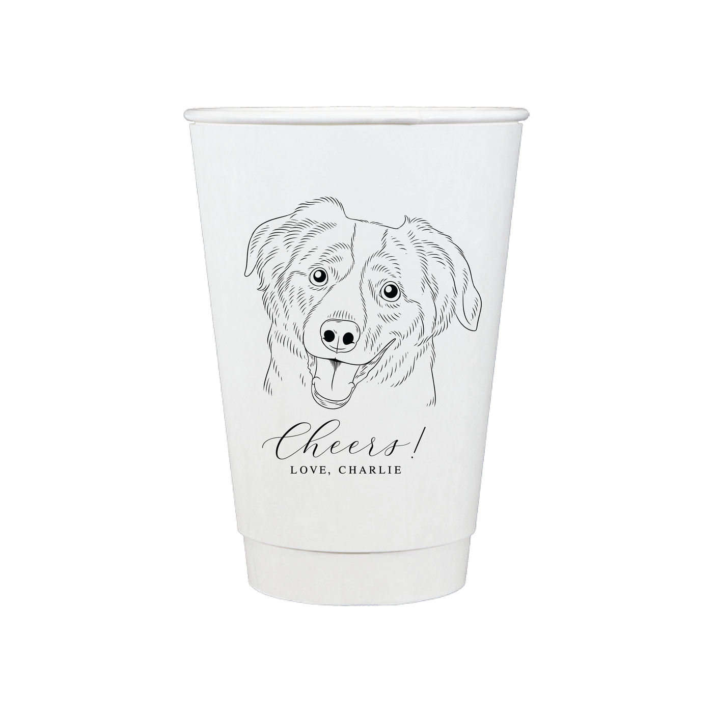 Cheers Wedding Paper Cups with Custom Pet Illustration