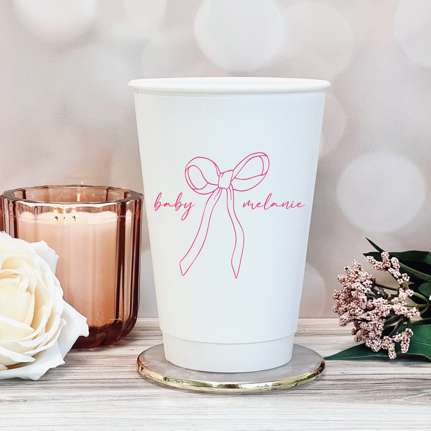 Elegant Bow Baby Shower Paper Coffee Cups