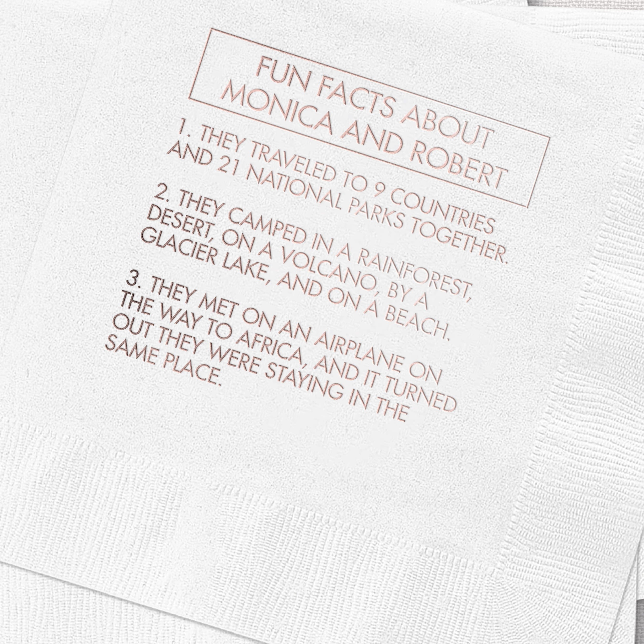 Custom Wedding Napkins with Fun Facts