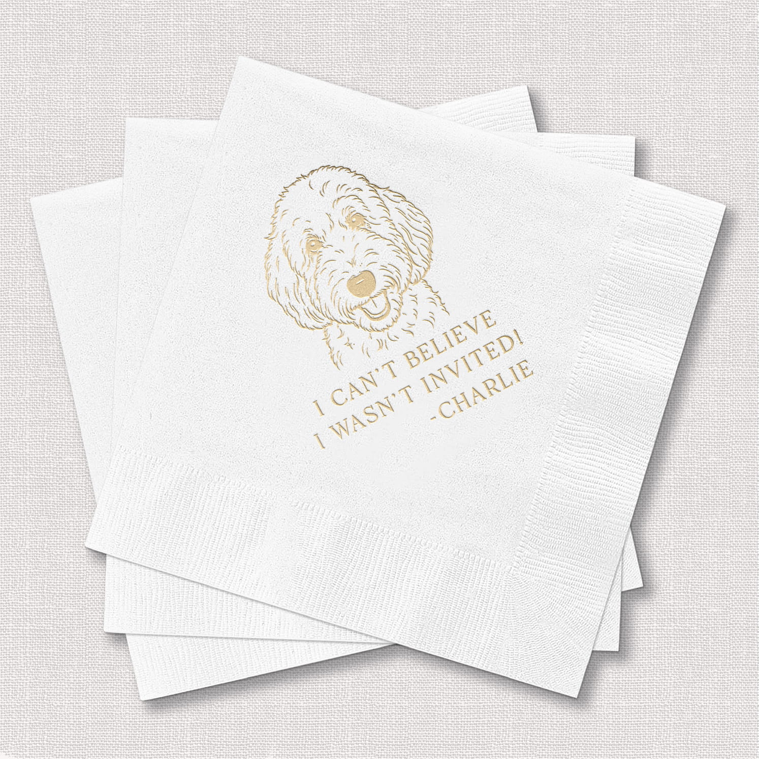 I Can't Believe I Wasn't Invited cocktail napkins — funny personalized pet wedding napkins