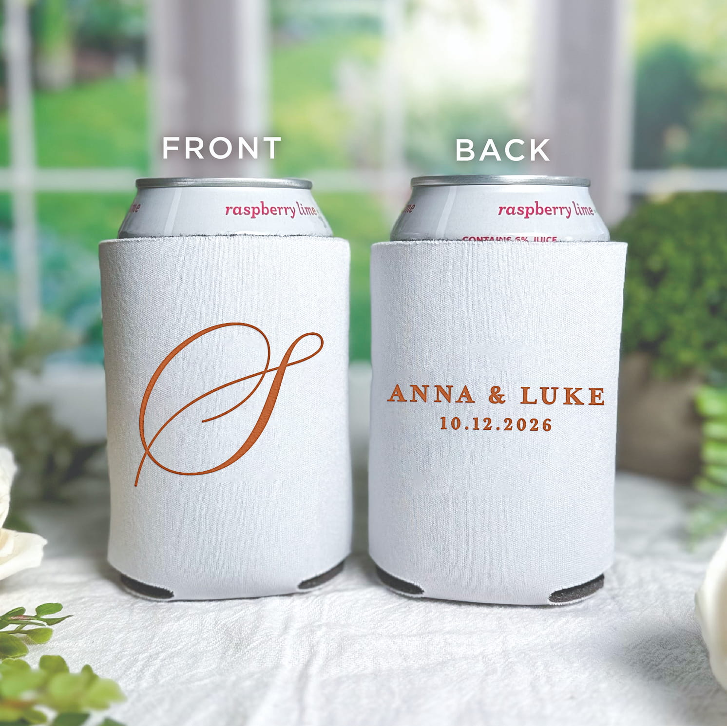 Classic monogram can coolers real photo — traditional wedding bundle