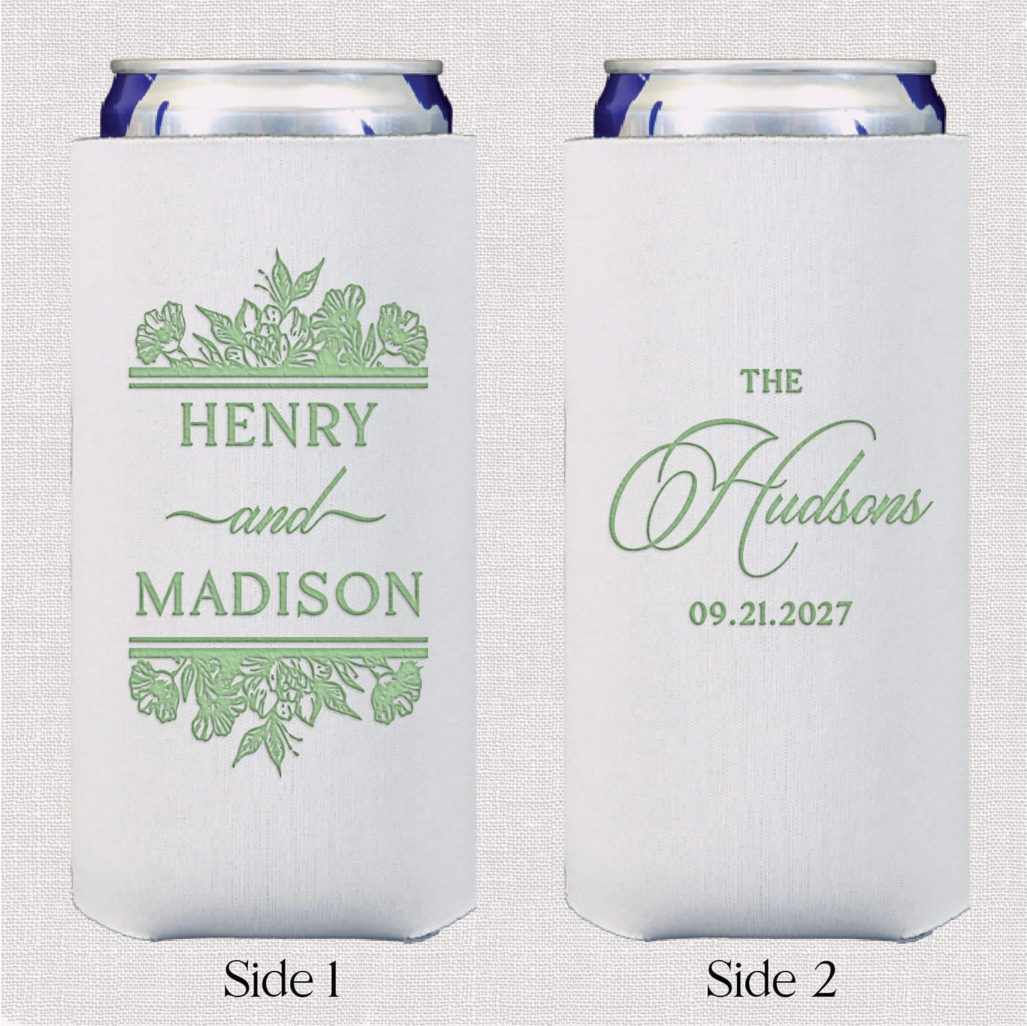 Floral Toile personalized slim neoprene can coolers - web photo
