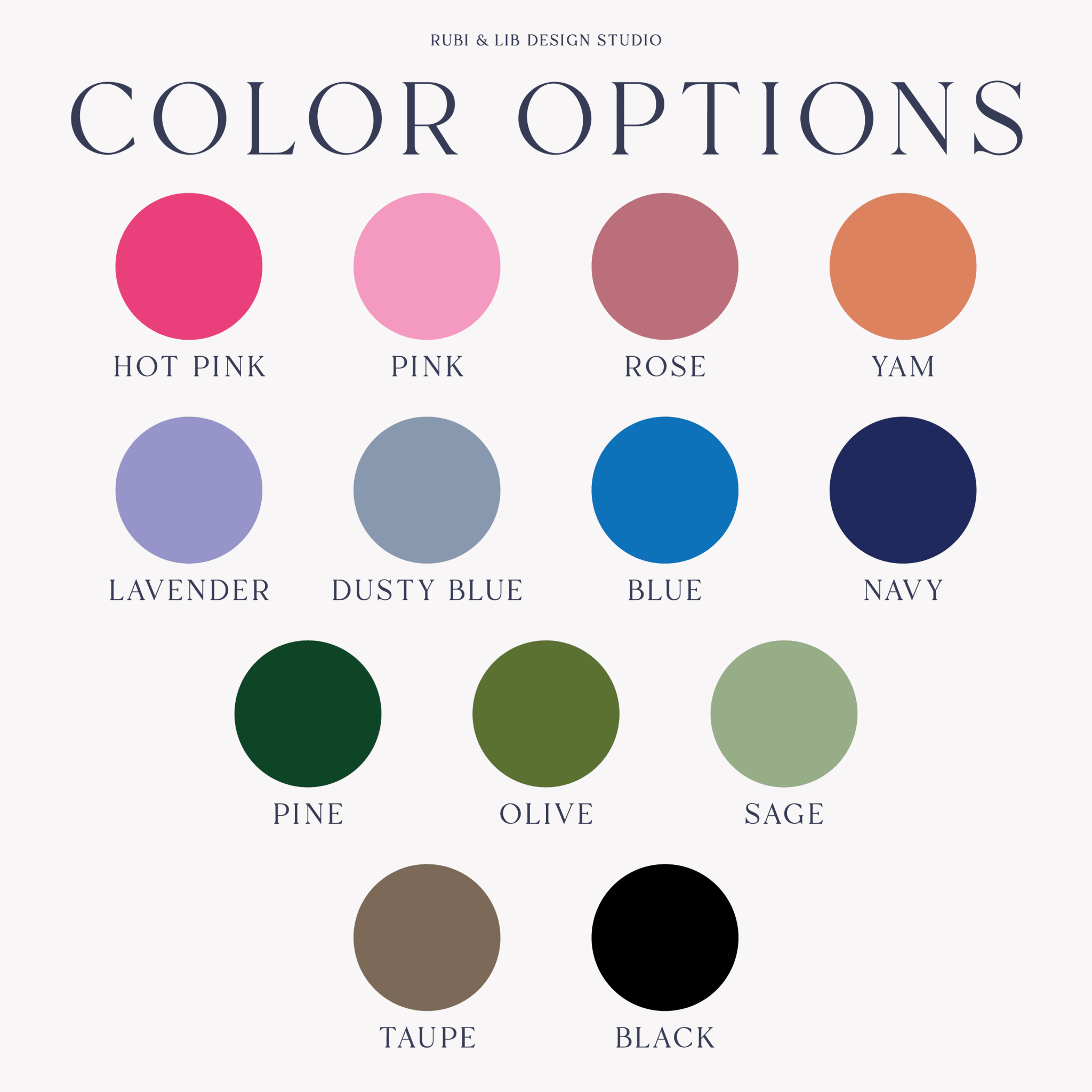 Color chart for The Bach Club bachelorette banner - available text color options