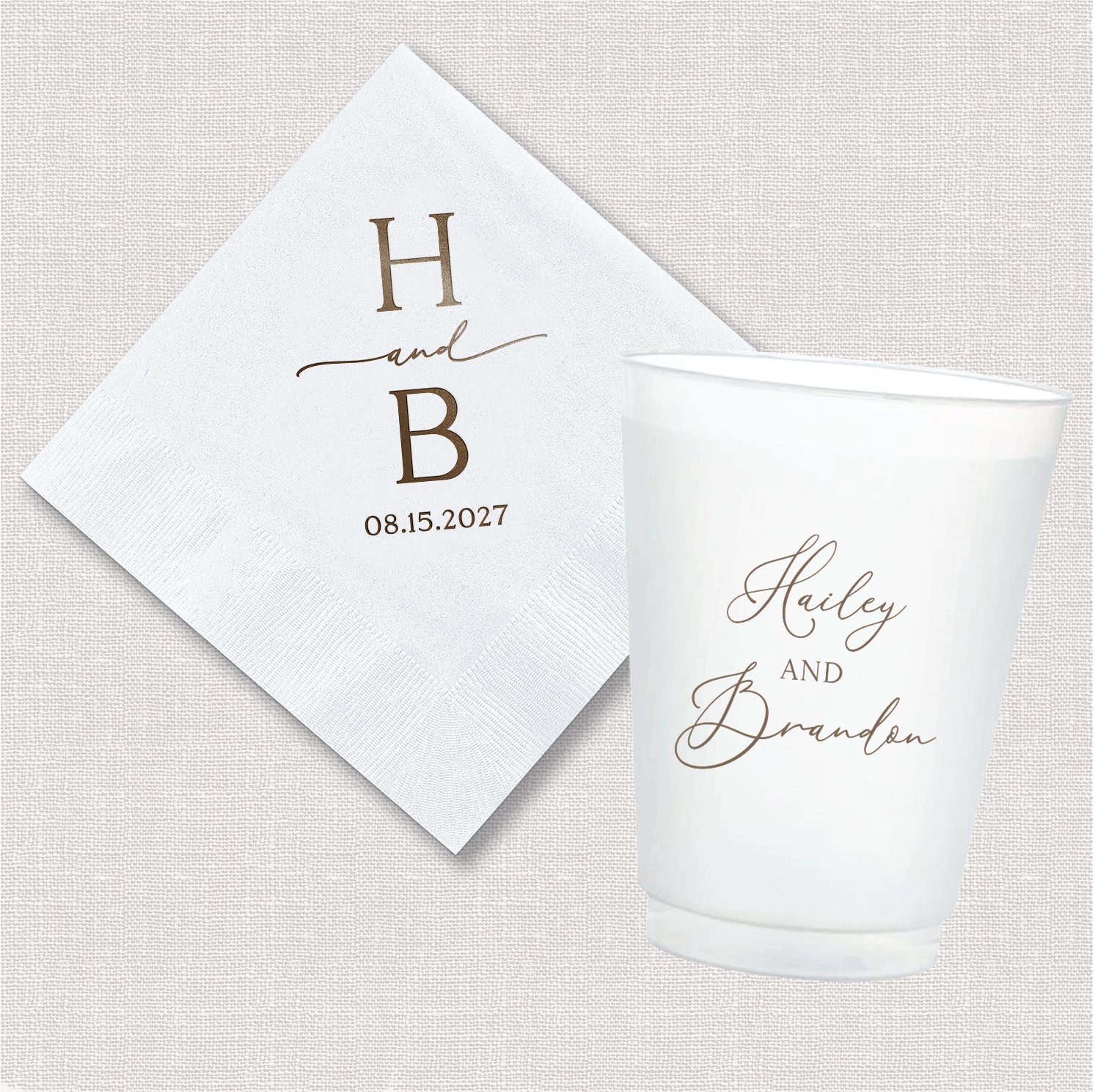Modern Initial Wedding Bundle Cocktail Napkins and Shatterproof Cups Bundle Photo - Rubi and Lib