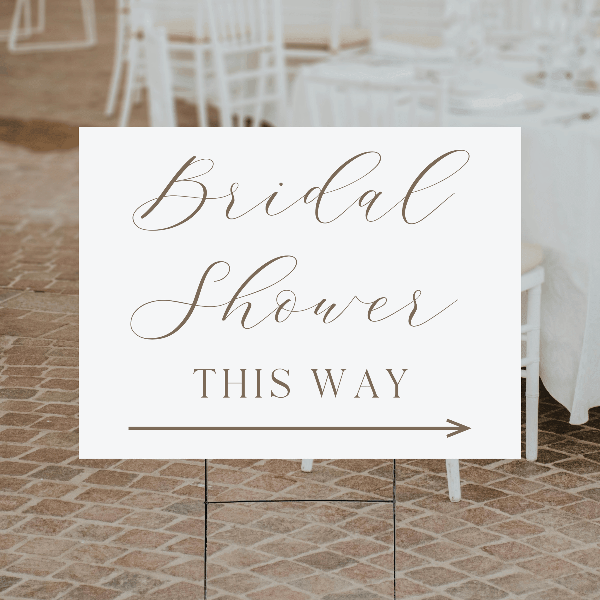 Modern script bridal shower directional yard sign — script and serif design on white background