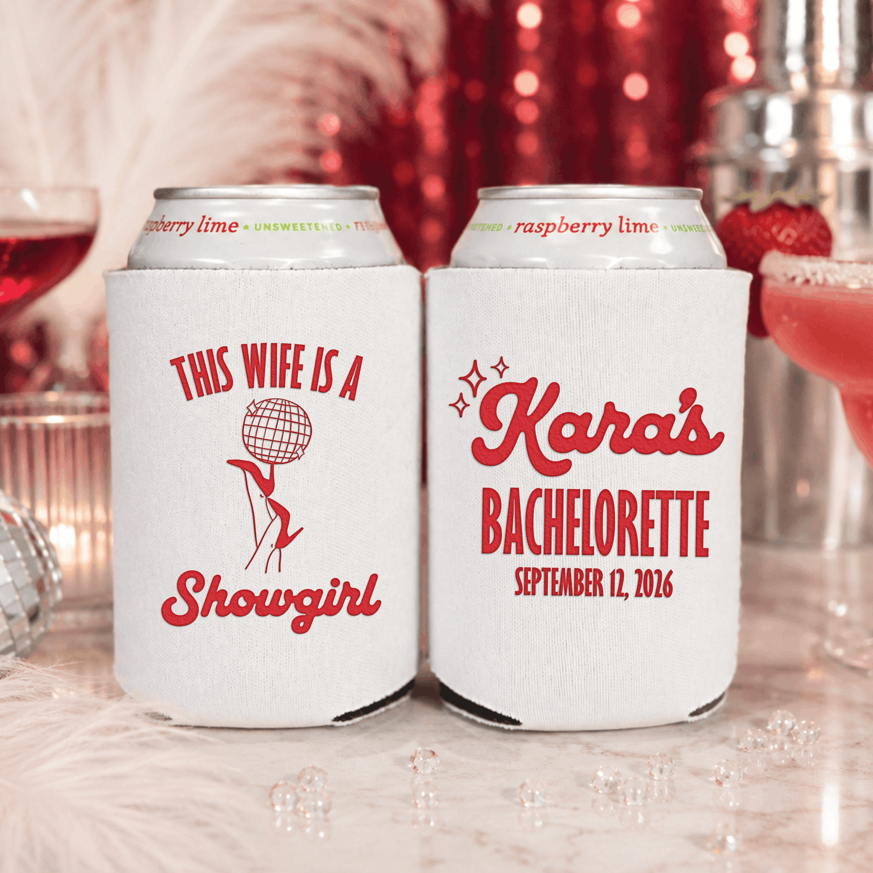 This Wife Is A Showgirl bachelorette can cooler, personalized bachelorette party favor