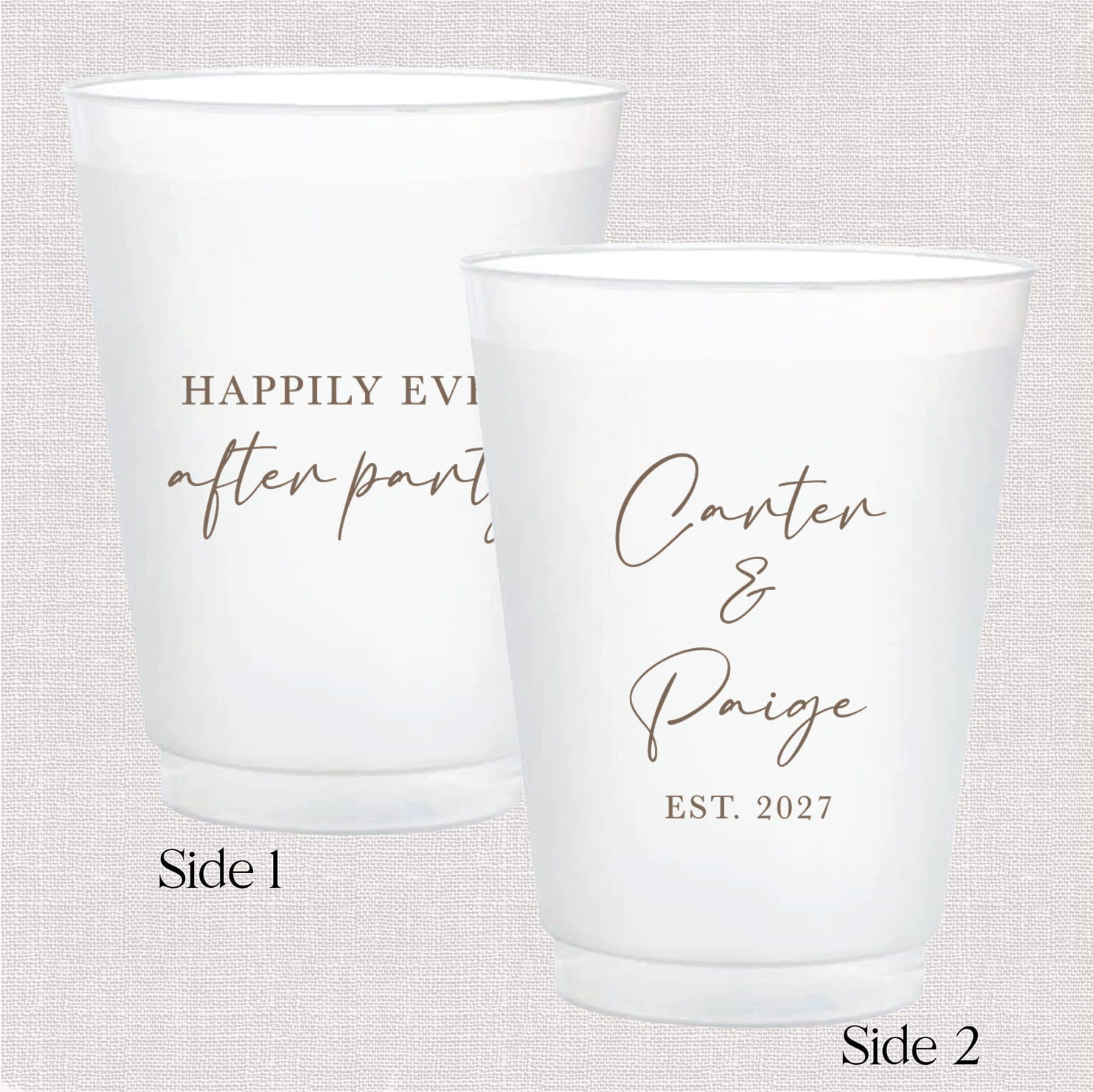 Happily Ever After 16 oz frosted shatterproof cups — personalized wedding cups