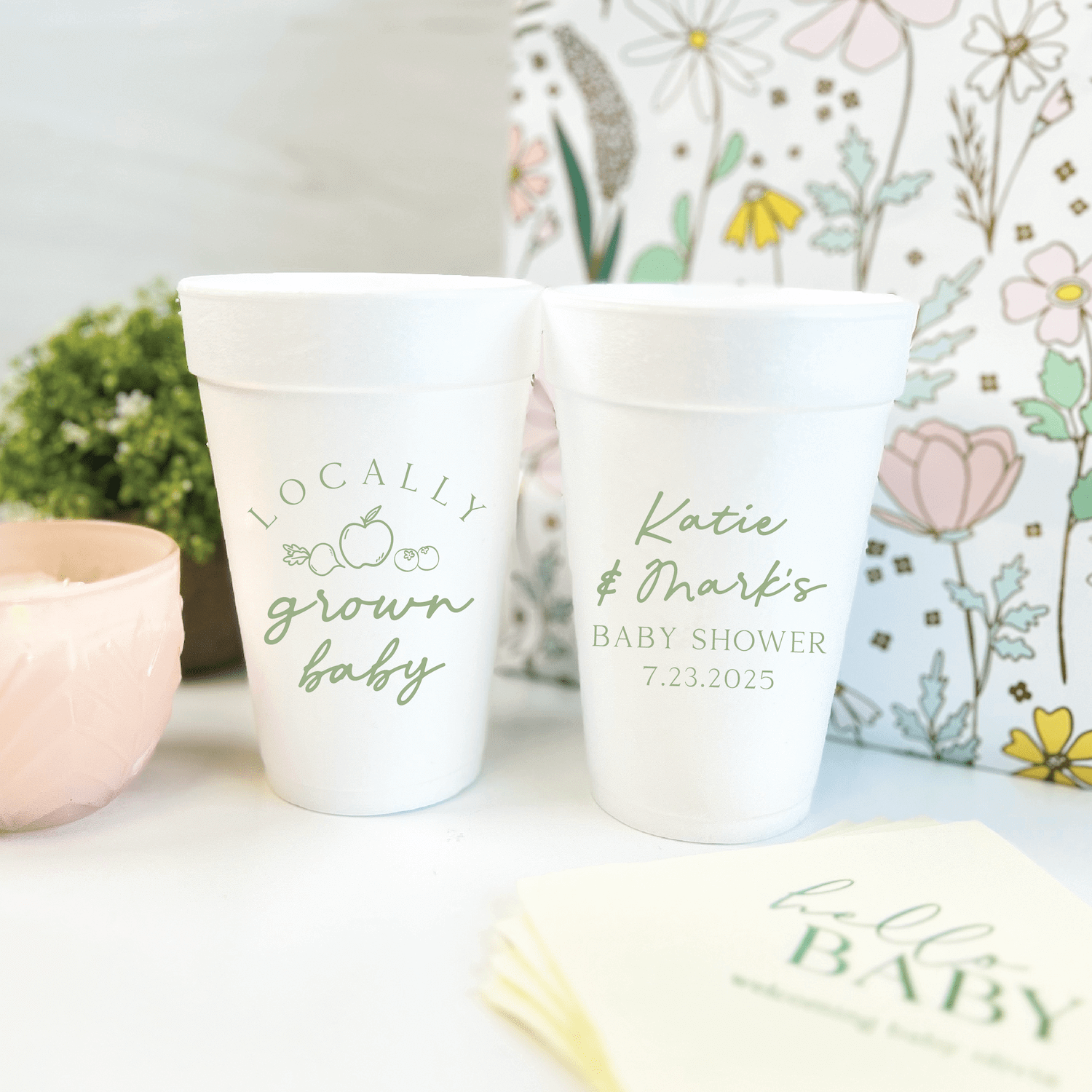 Locally Grown Baby Shower Foam Cups