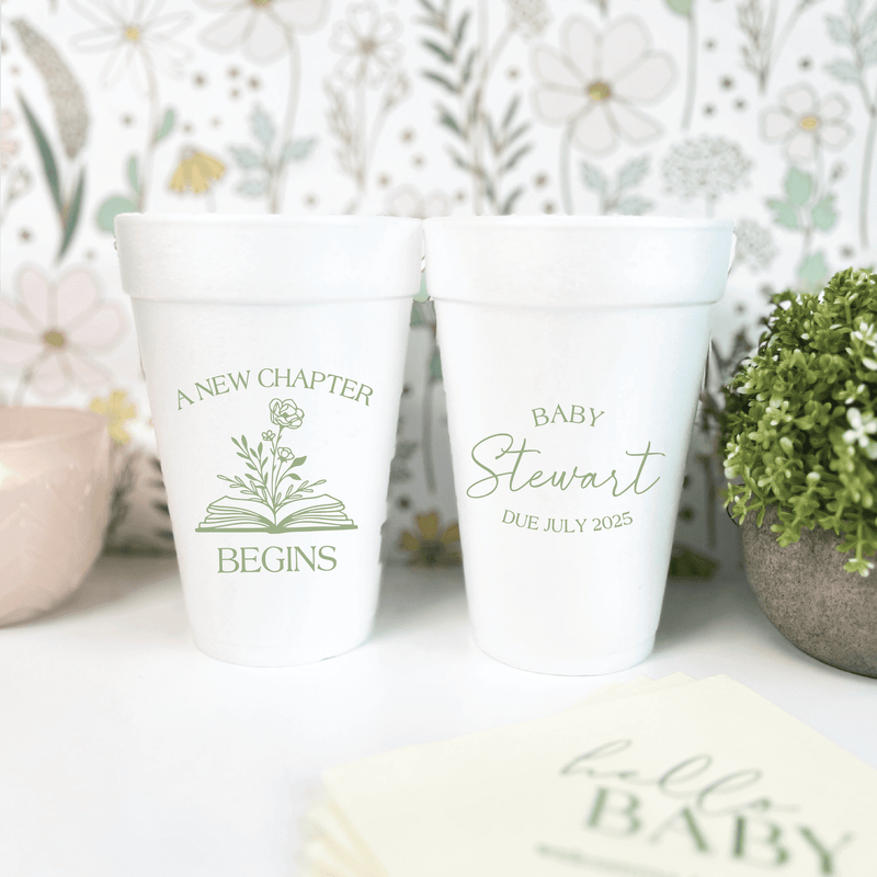 Personalized baby shower foam cup with floral book design