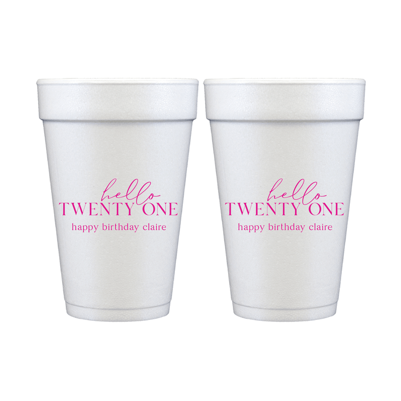 Hello Twenty-One Birthday Foam Cups