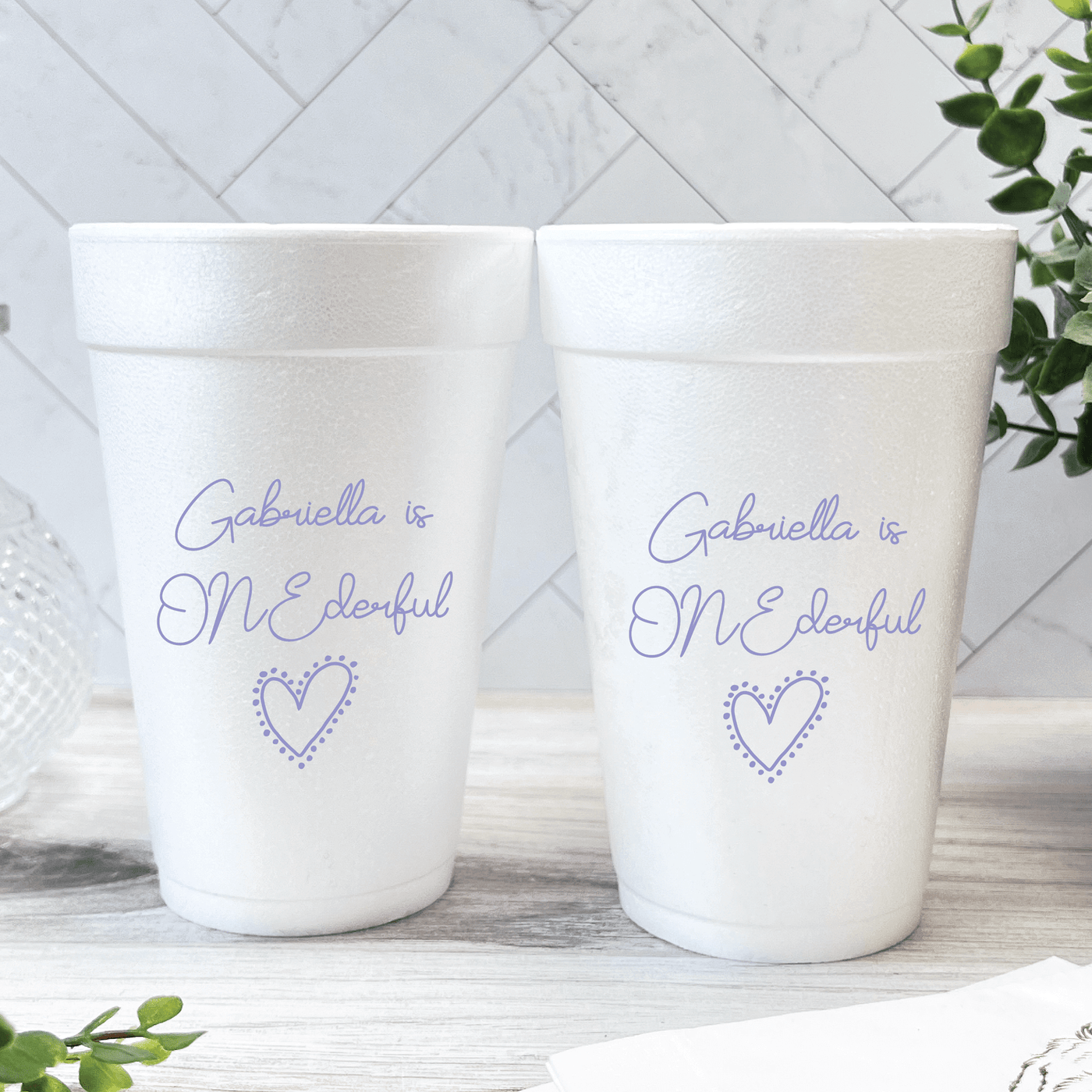 Ms ONEderful Heart Birthday Foam Cups