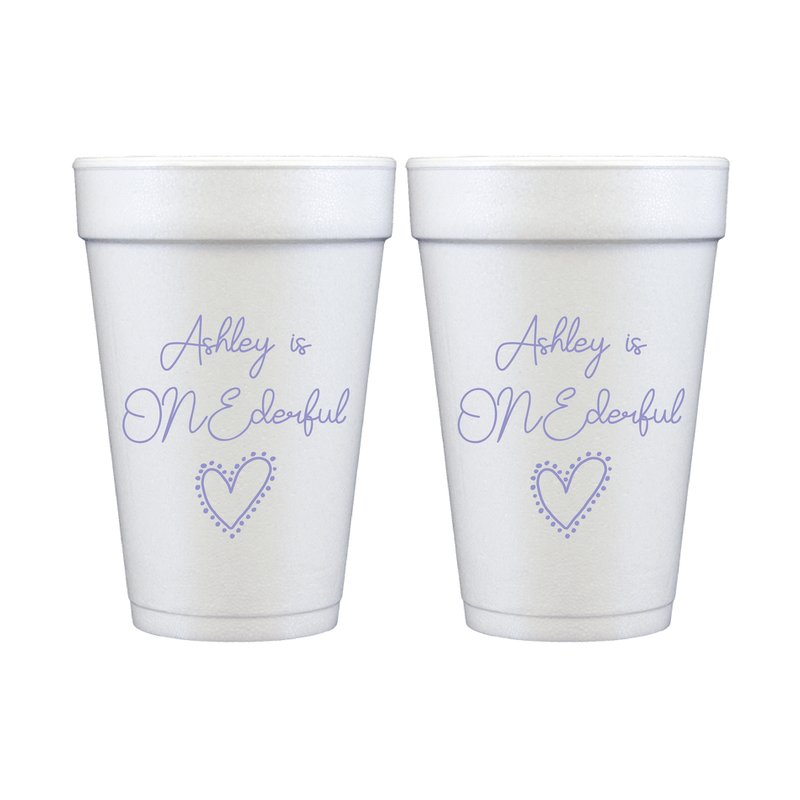 Ms ONEderful Heart Birthday Foam Cups