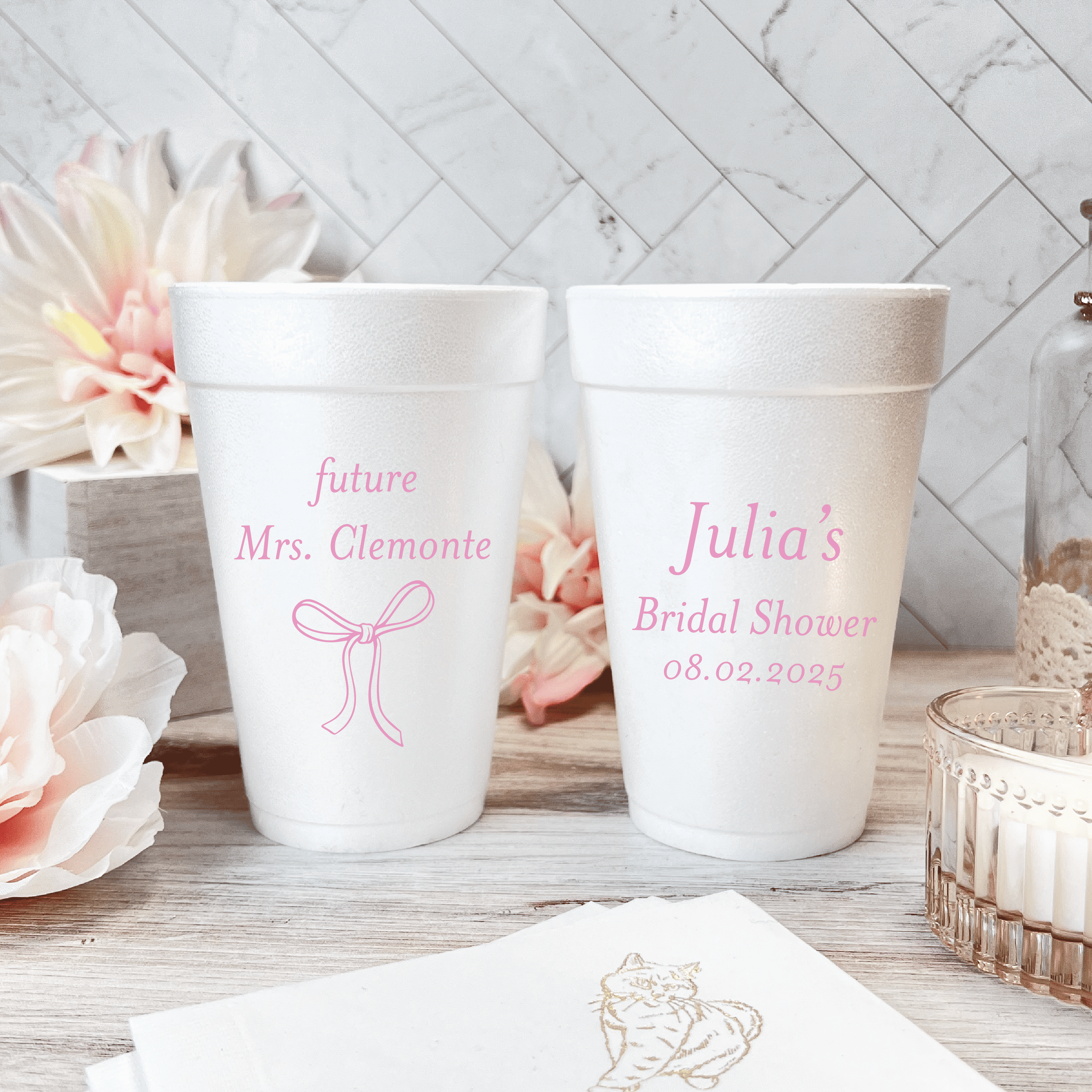 Elegant Bow Personalized Bridal Shower Foam Cups - Cup - Foam