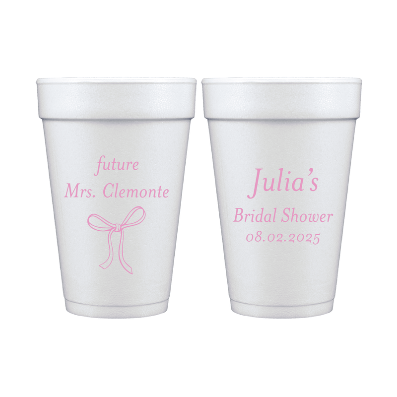 Elegant Bow Personalized Bridal Shower Foam Cups - Cup - Foam