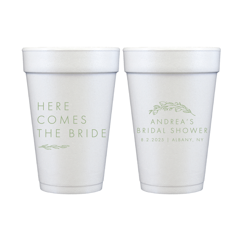 Here Comes The Bride Floral Foam Cups - Cup - Foam
