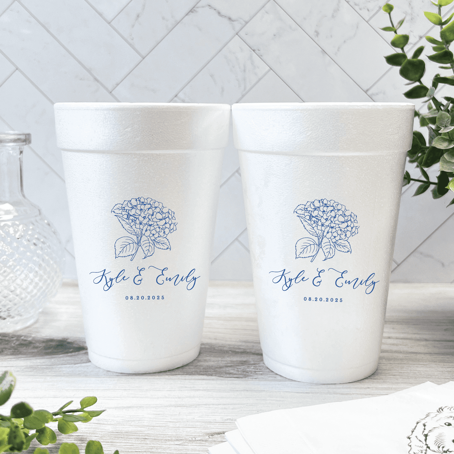 Summer Hydrangea Personalized Foam Wedding Cups - Cup - Foam