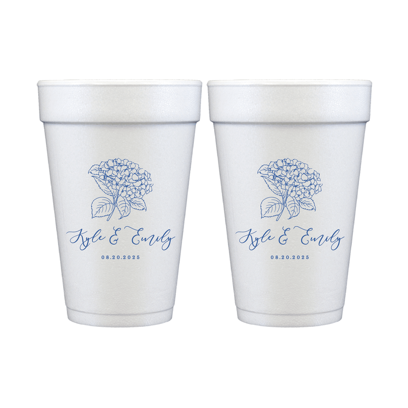 Summer Hydrangea Personalized Foam Wedding Cups - Cup - Foam