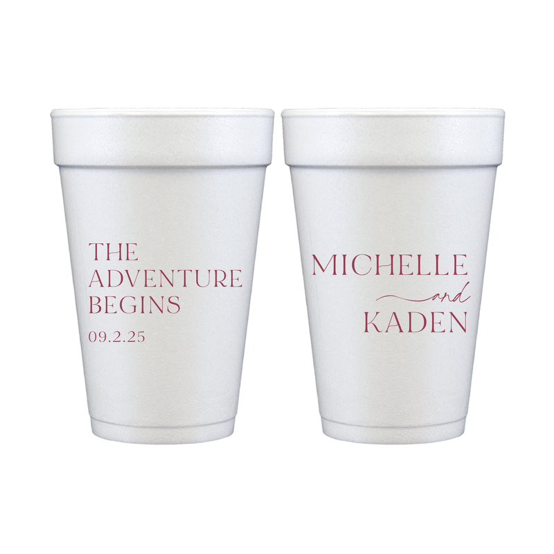 The Adventure Begins Personalized Foam Wedding Cups - Simple - Cup - Foam