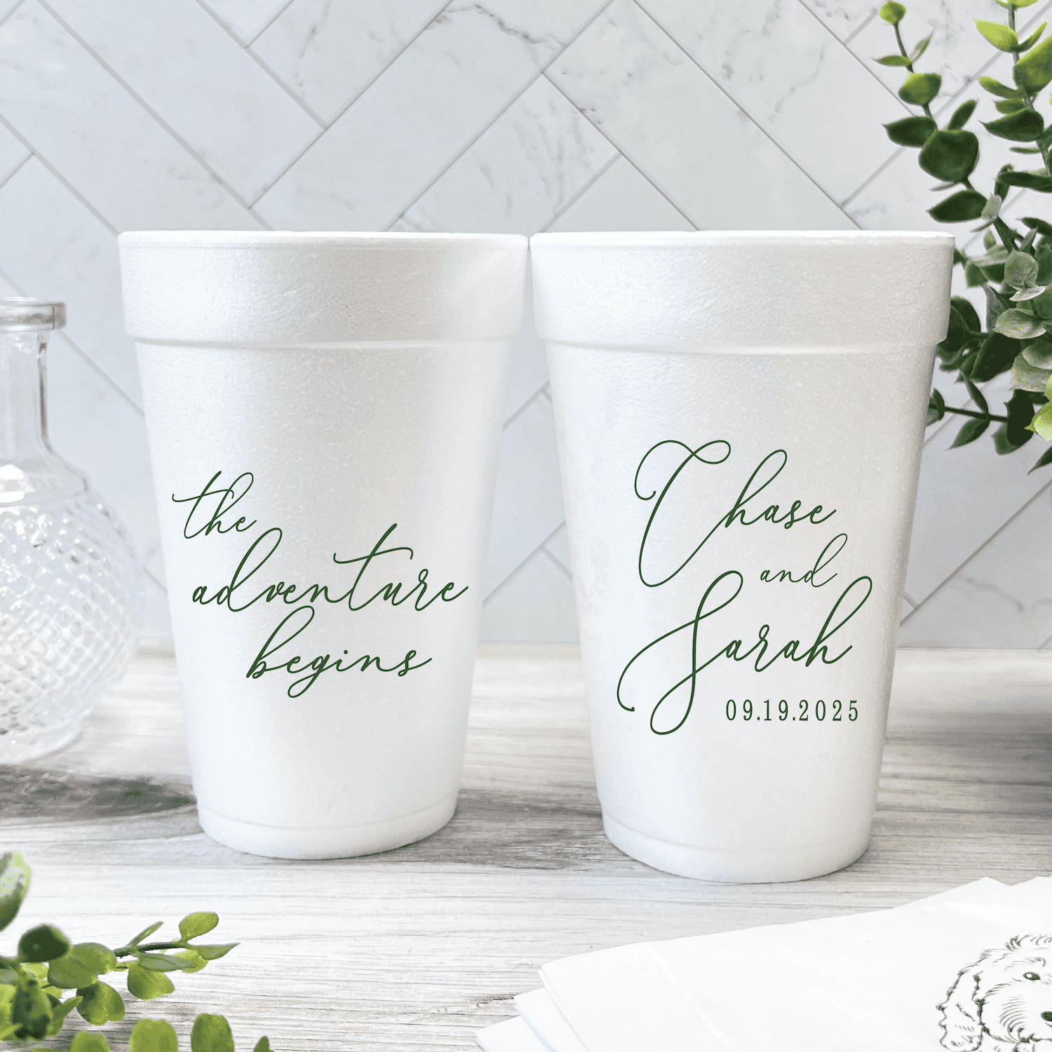The Adventure Begins Personalized Foam Wedding Cups - Cup - Foam