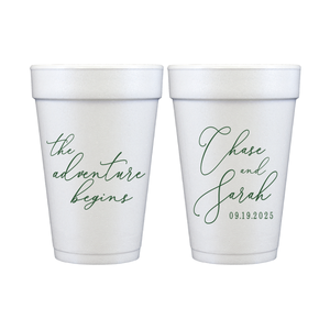 The Adventure Begins Personalized Foam Wedding Cups