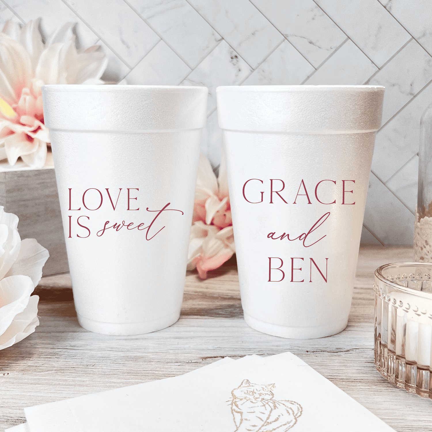 Love is Sweet Personalized Foam Wedding Cups - Cup - Foam