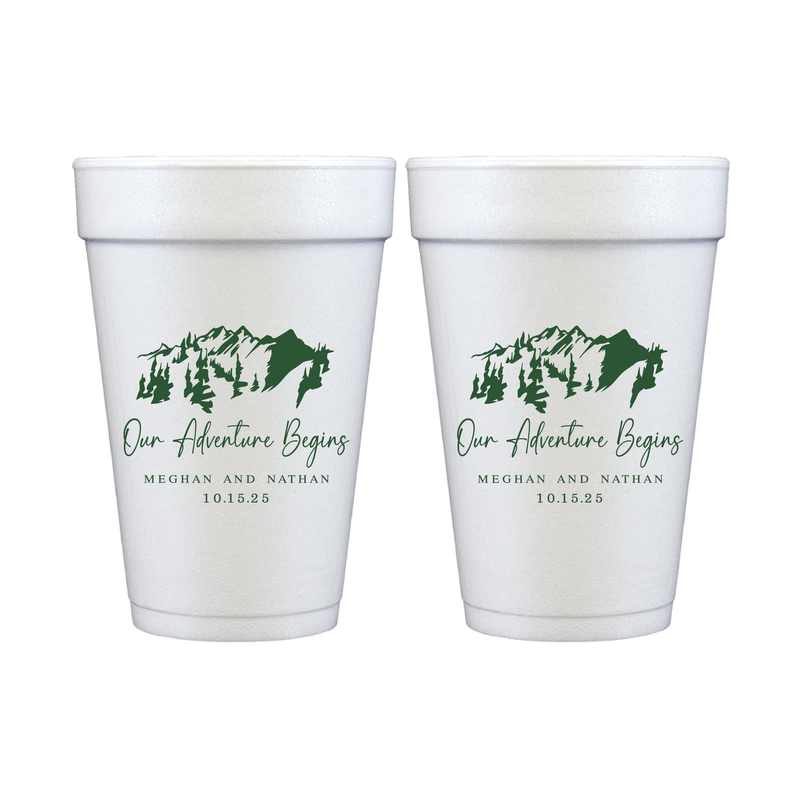 Our Adventure Begins Personalized Foam Wedding Cups - Mountains - Cup - Foam