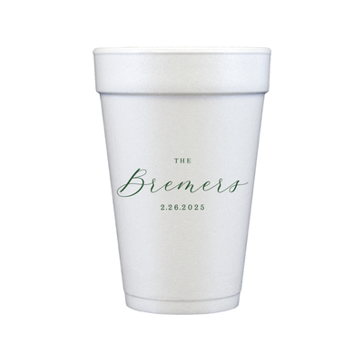 Custom Last Name Personalized Foam Wedding Cups