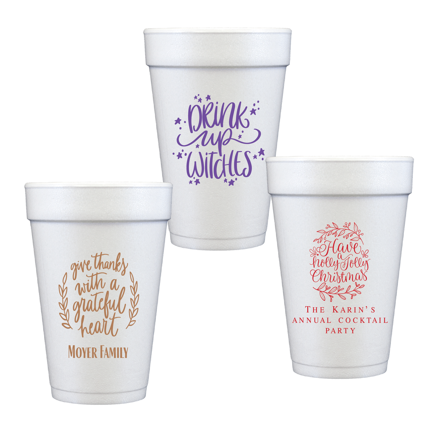 Holiday Personalized Foam Cups