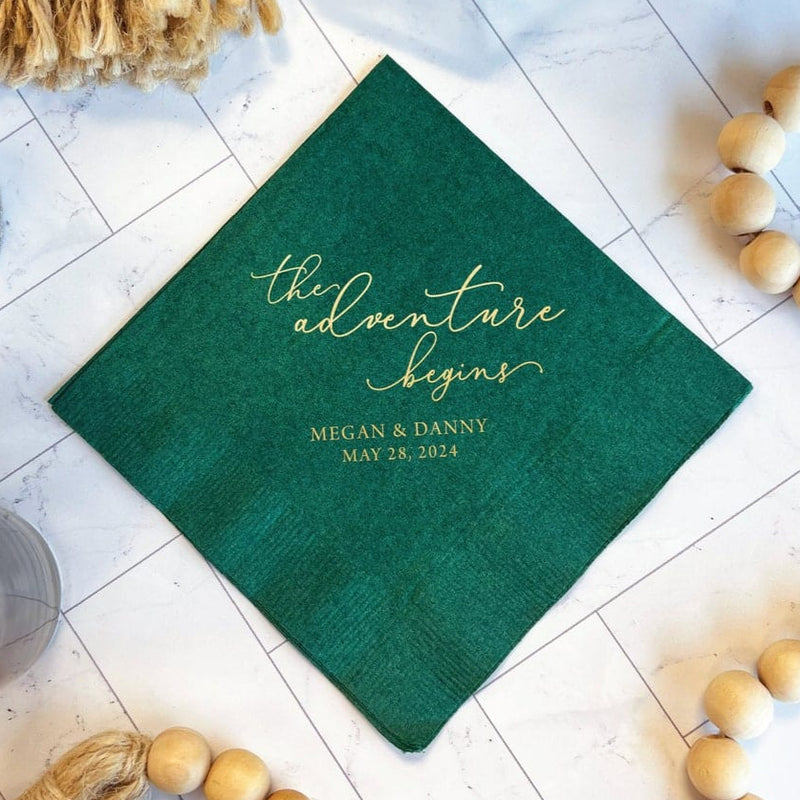 The Adventure Begins Wedding Napkins - Napkins - Foil Stamped