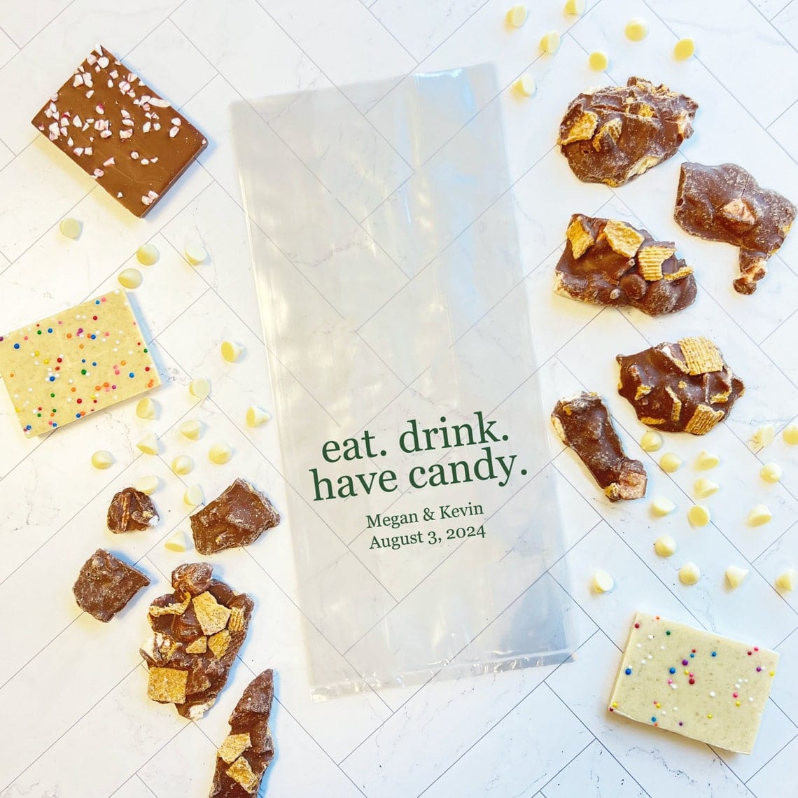Eat. Drink. Have Candy. Personalized Wedding Cellophane Bags - Favor Bags