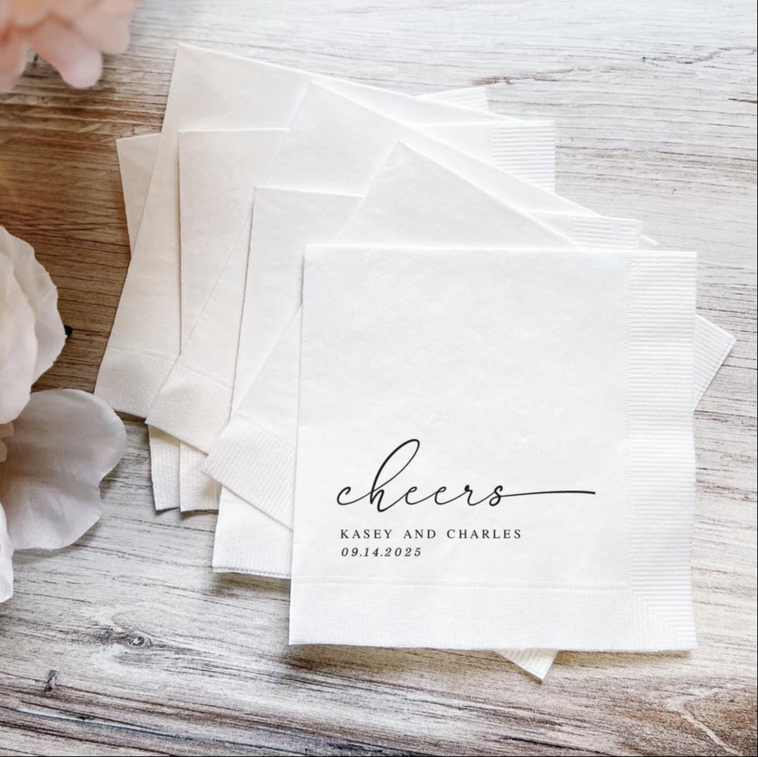 Cheers! Personalized Wedding Napkins - Napkins - Foil Stamped
