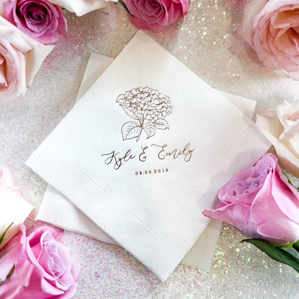 Elegant Hydrangea Wedding Napkins - Napkins - Foil Stamped