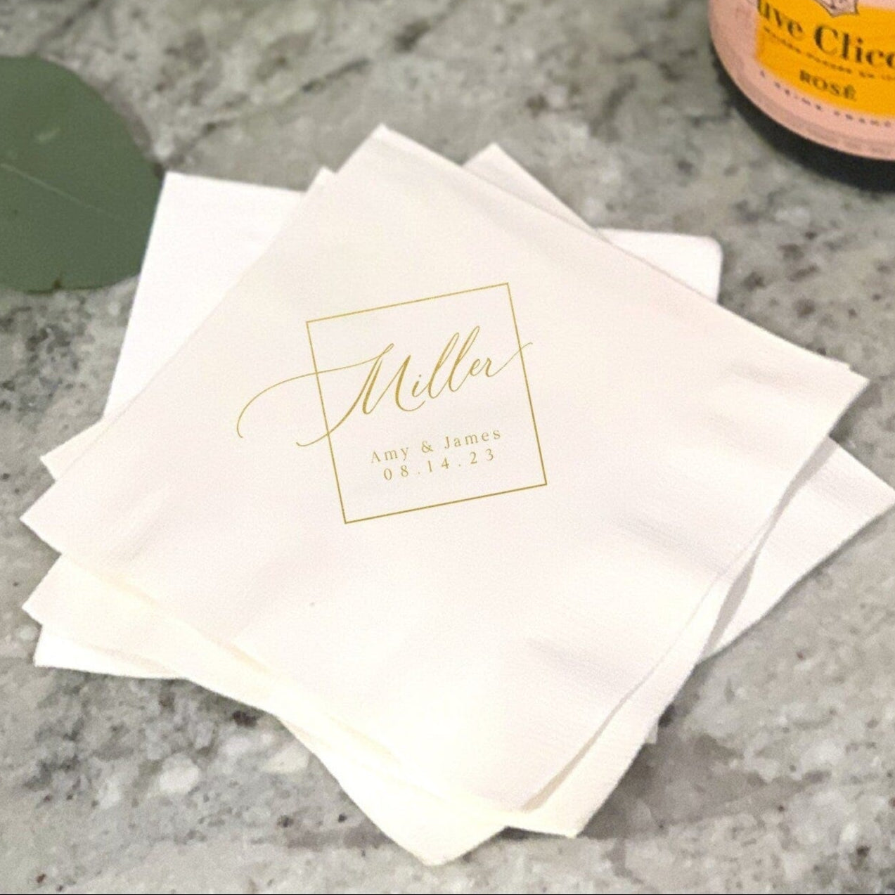 Square Monogram Napkins for Wedding Reception - Napkins - Foil Stamped