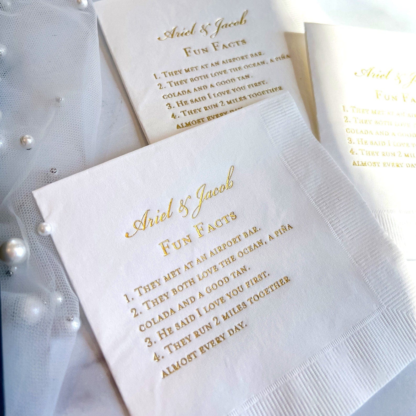 Fun Wedding Fact Napkins for Reception - Napkins - Foil Stamped - Fun Fact