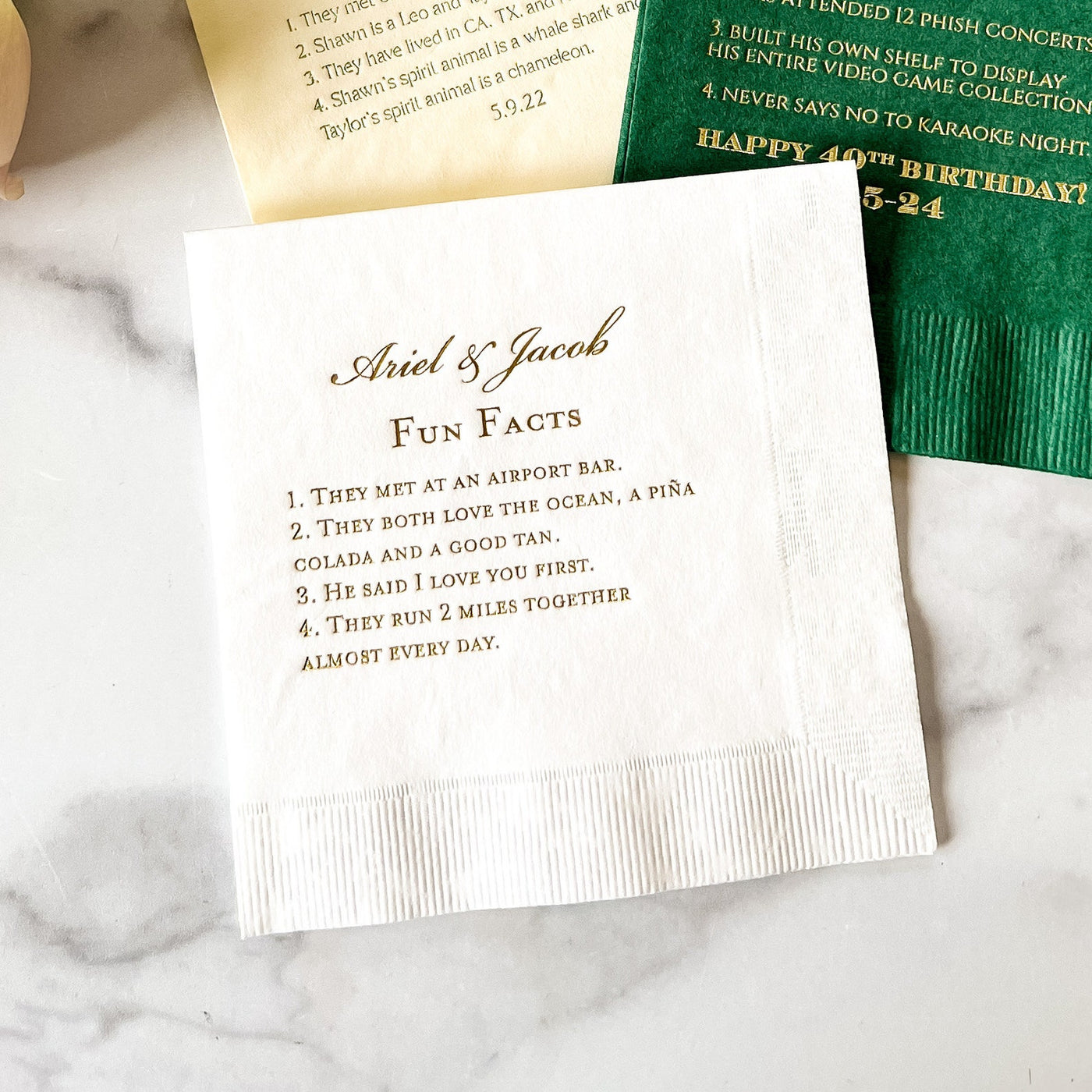 Unique Wedding Fact Napkins for Cocktail Hour