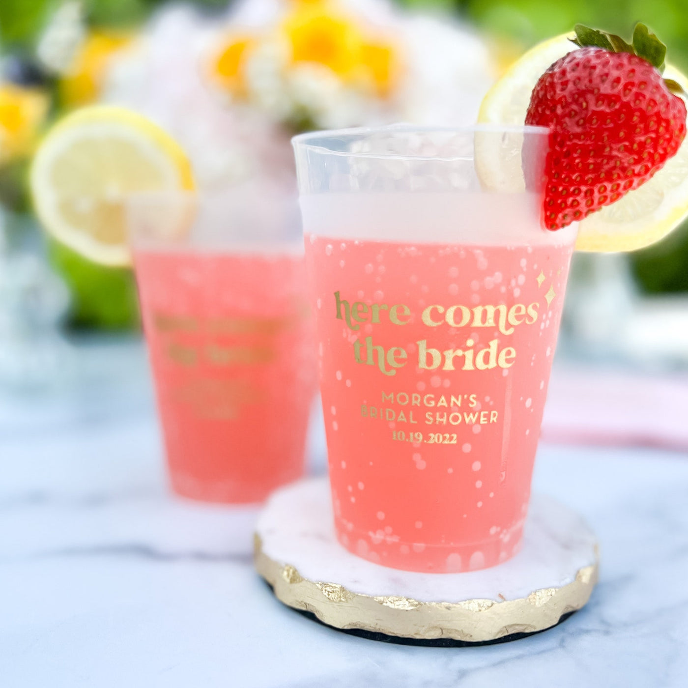 Here Comes the Bride - Bridal Shower Frosted Plastic Cups