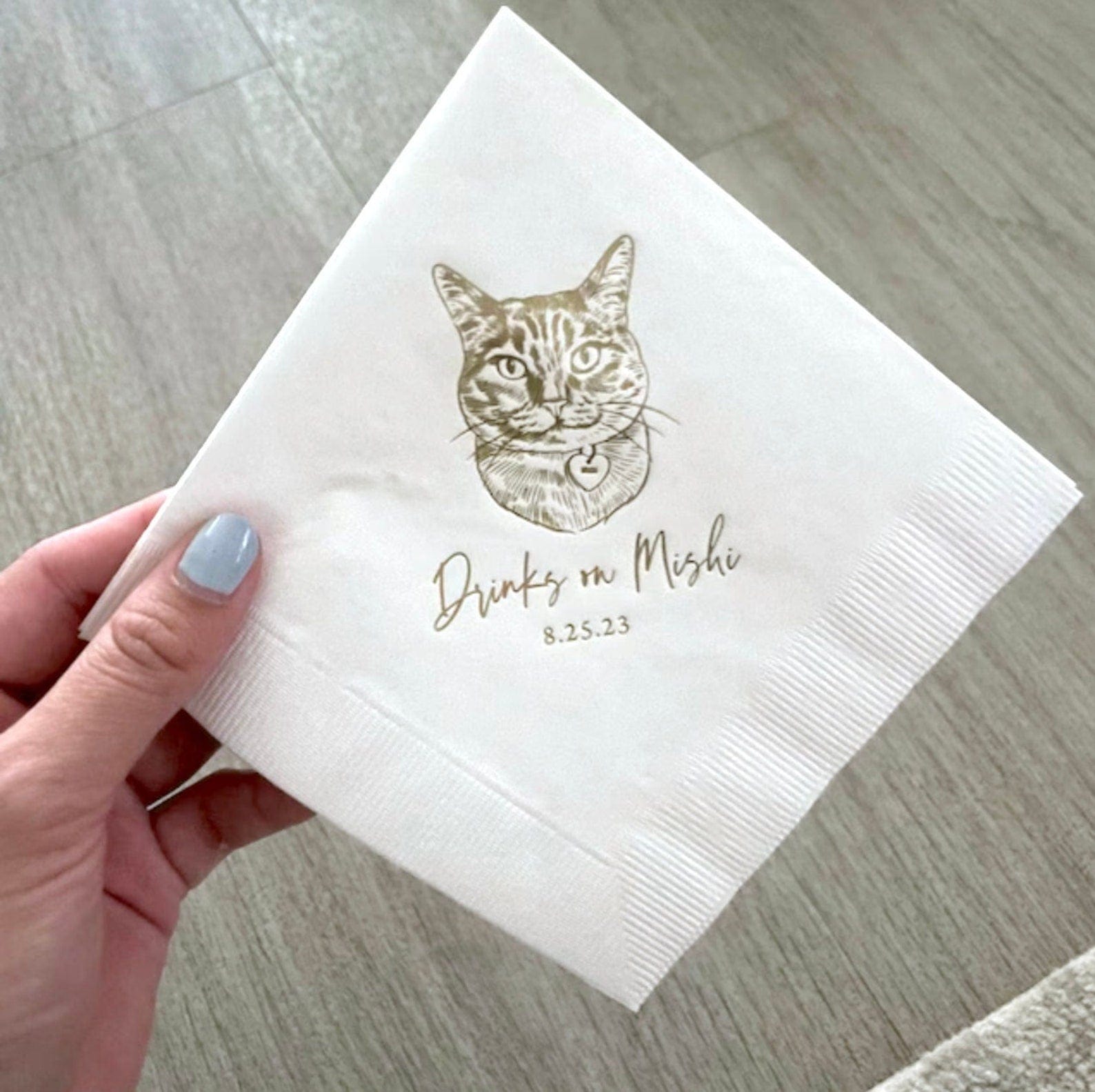 Wedding Napkins with Custom Cat Illustration - Napkins - Foil Stamped - Dog