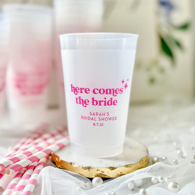 Here Comes the Bride - Bridal Shower Frosted Plastic Cups