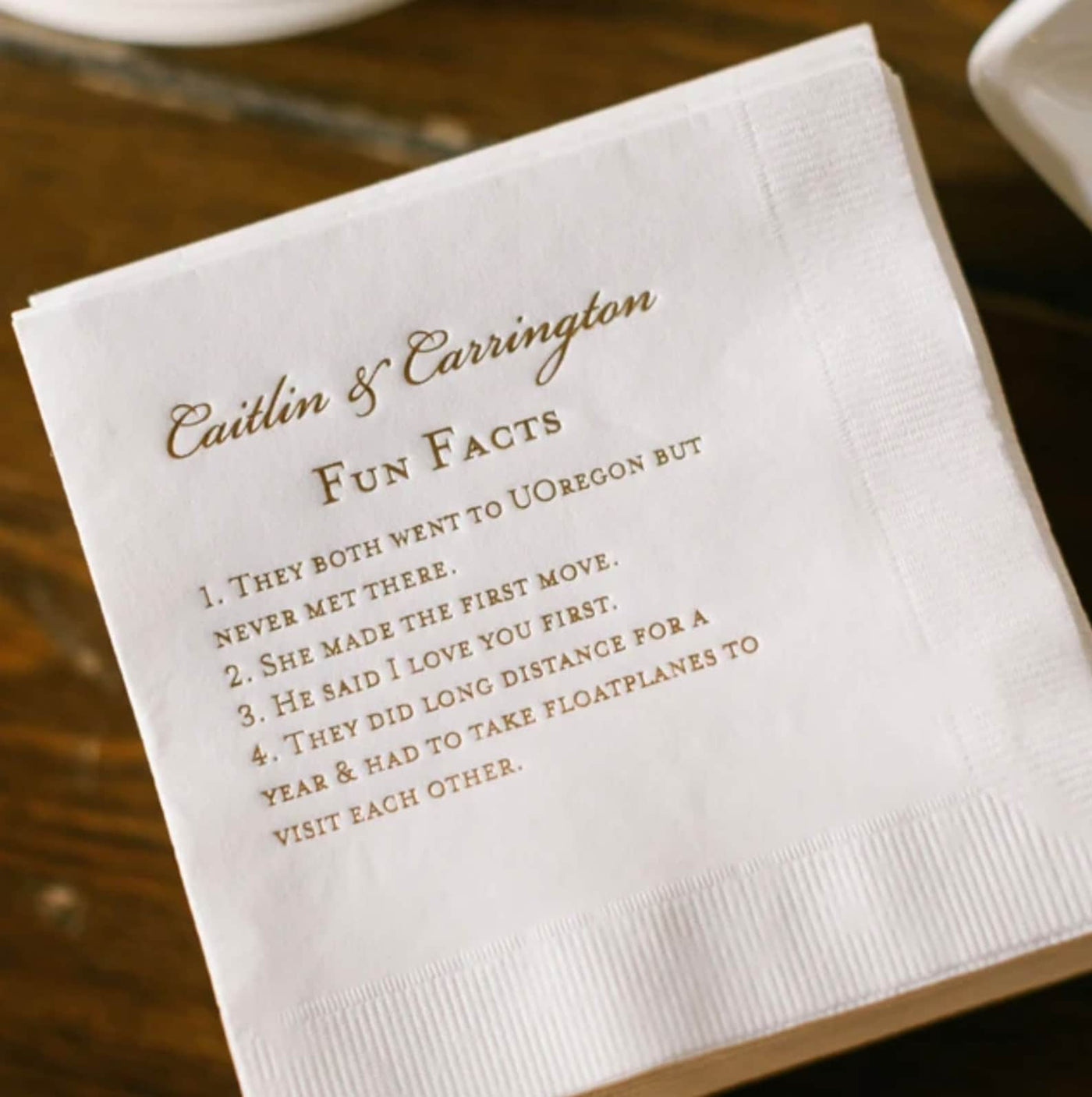 Unique Wedding Fact Napkins for Cocktail Hour