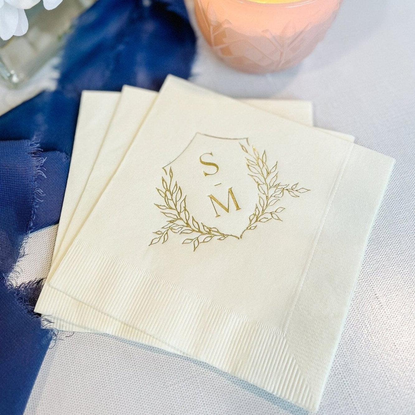Classic Monogram Napkins for Wedding Decor - Napkins - Foil Stamped