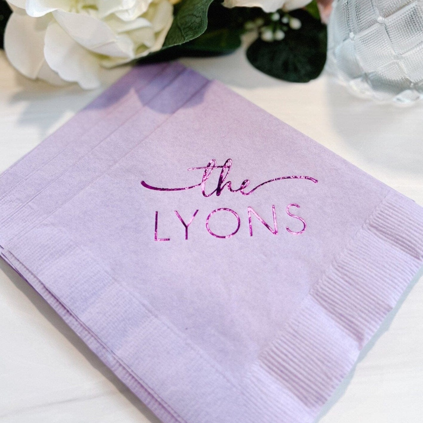 Personalized Wedding Napkins with Last Name - Napkins - Foil Stamped
