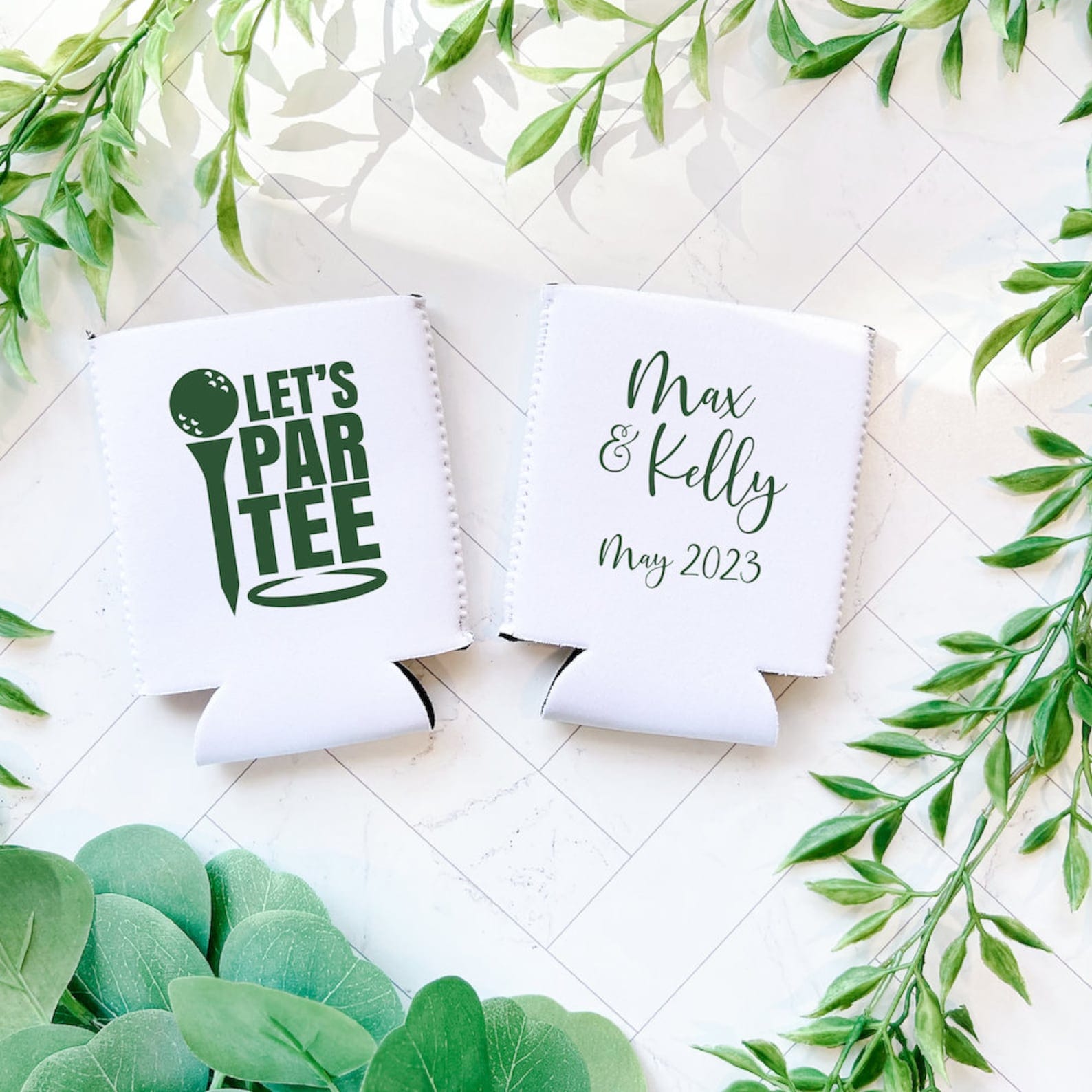 Let's Par-Tee Gold Wedding Beer Can Holder - Can Cooler