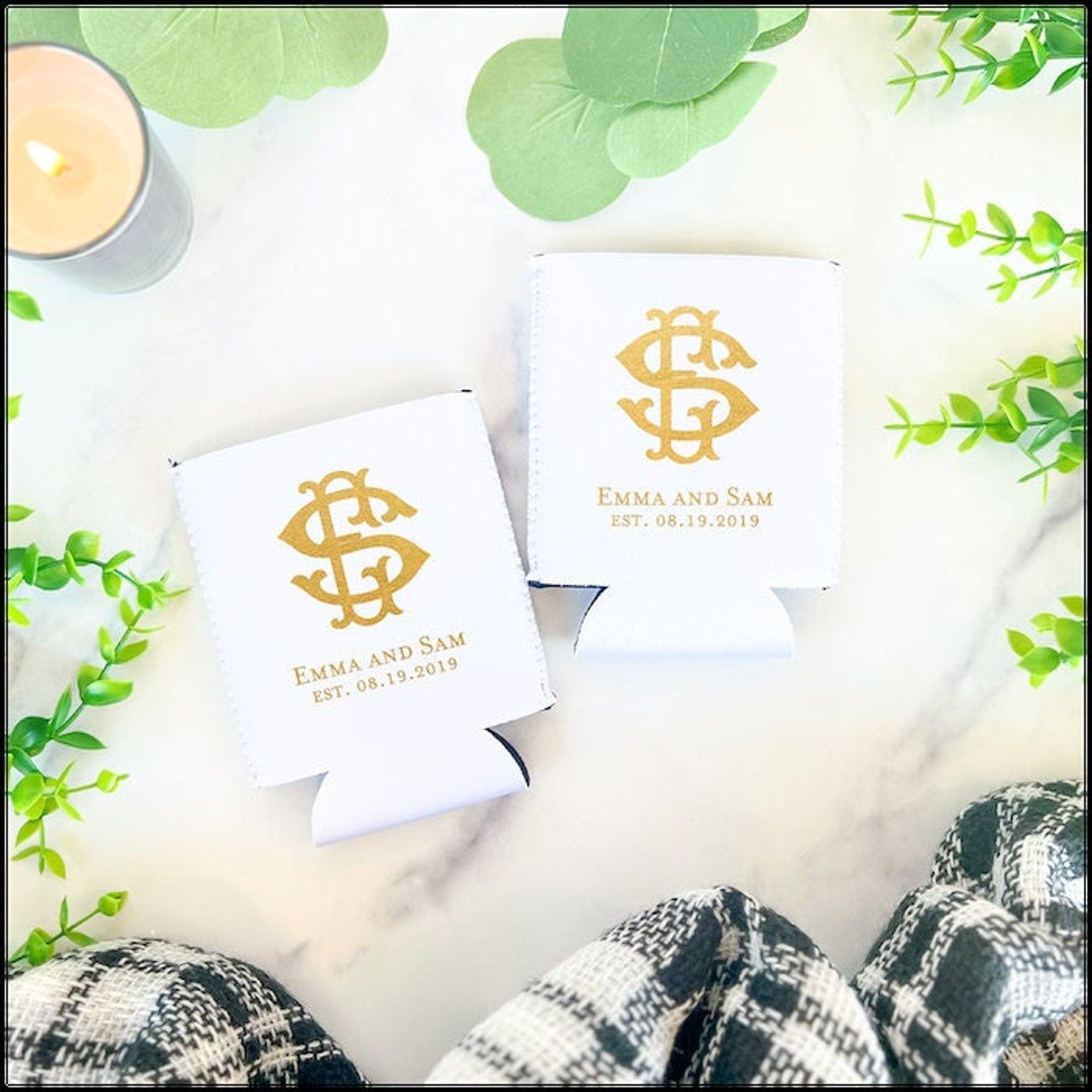 Custom Monogrammed Can Coolers for Wedding Favors - Can Cooler