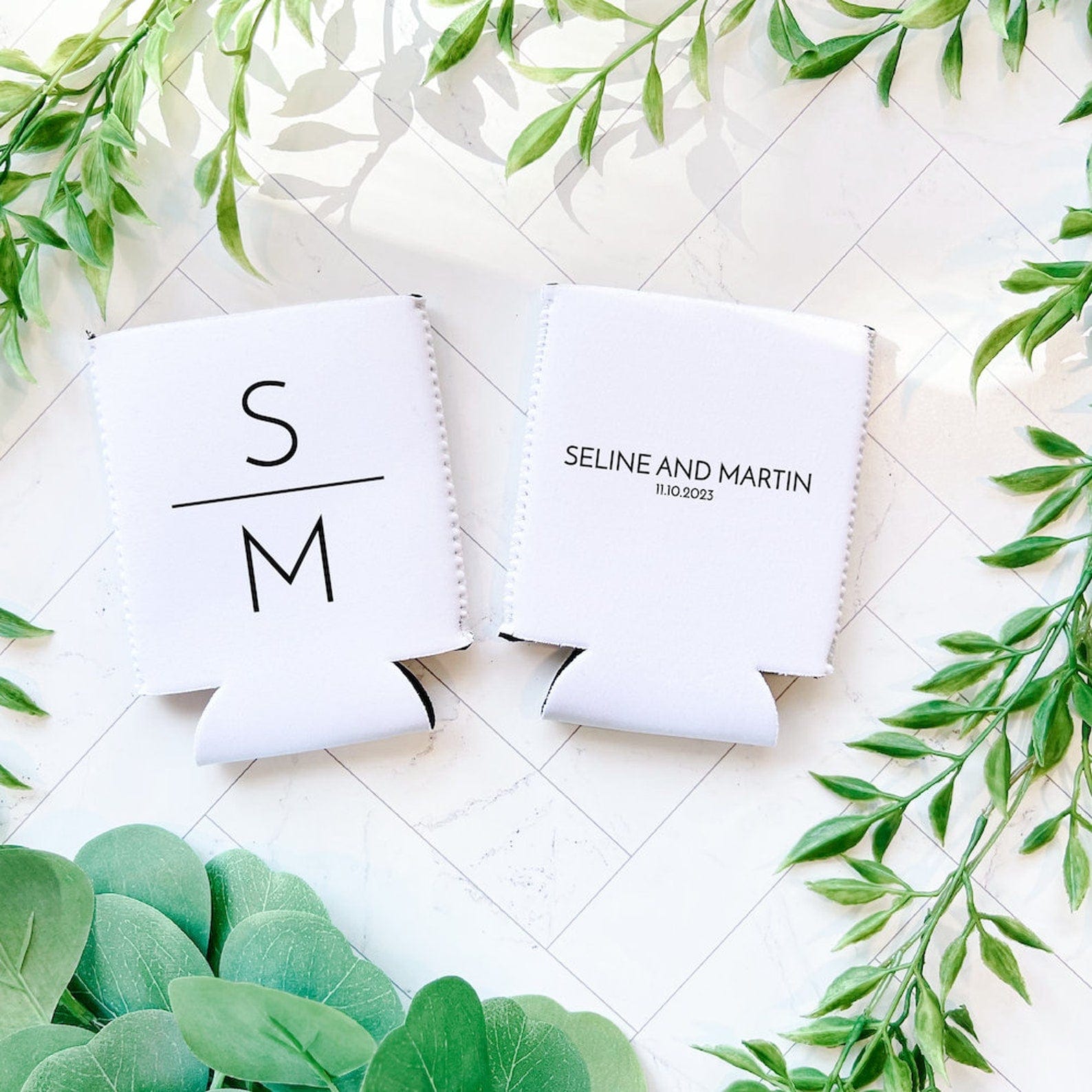 Personalized Wedding Bar Can Coolers with Monogram - Can Cooler