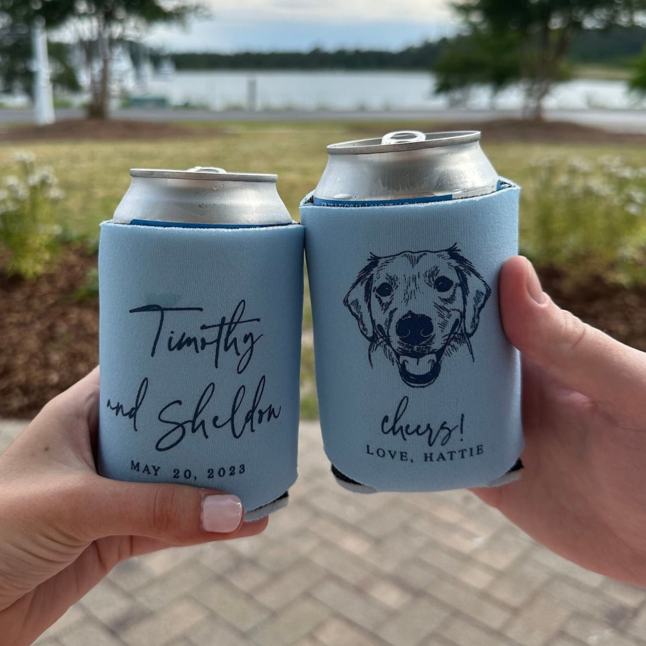 Custom Wedding Can Cooler Featuring Your Dog