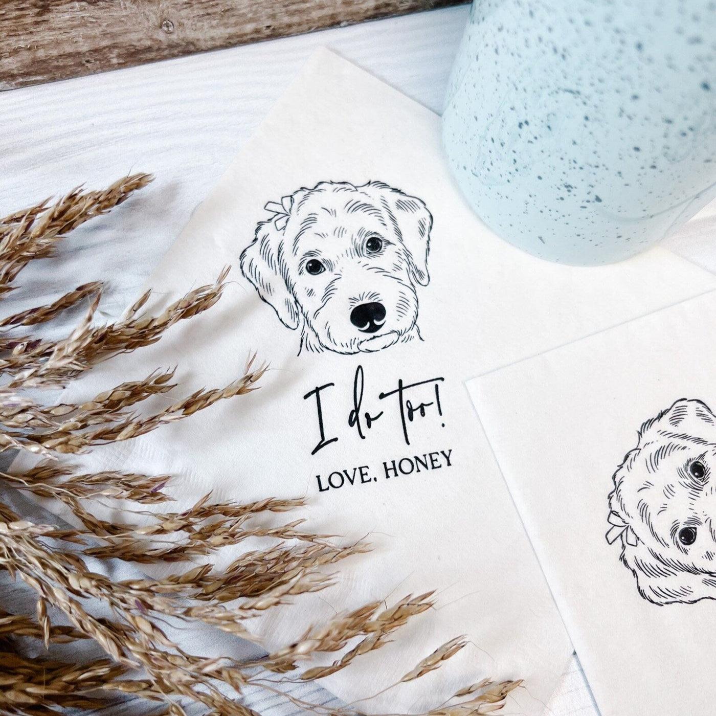 Pet Illustration Wedding Napkins with Custom Napkins for Dog Lovers