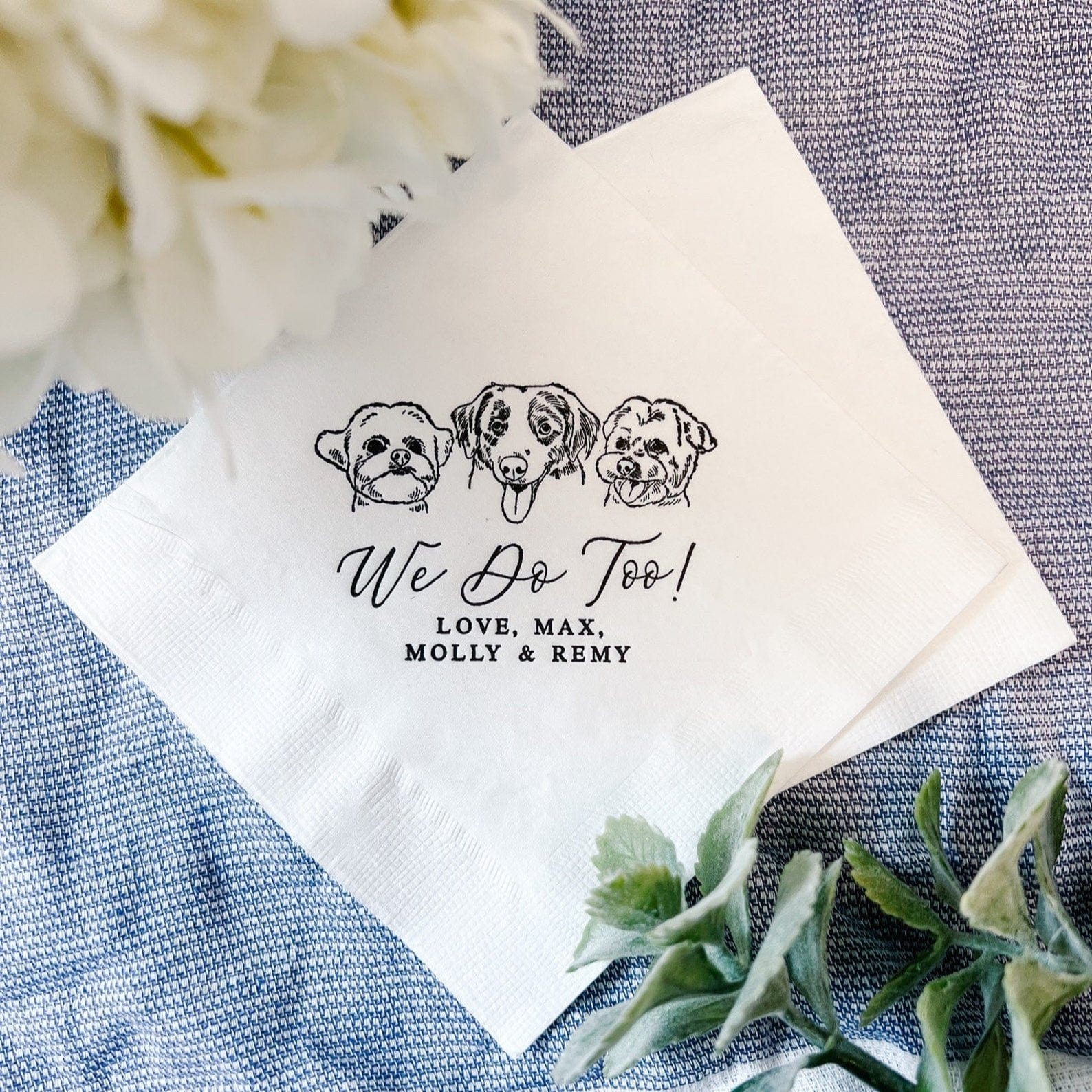 Custom Wedding Napkins Featuring Your Pet‚Äôs Illustration - Napkins - Foil Stamped - Dog